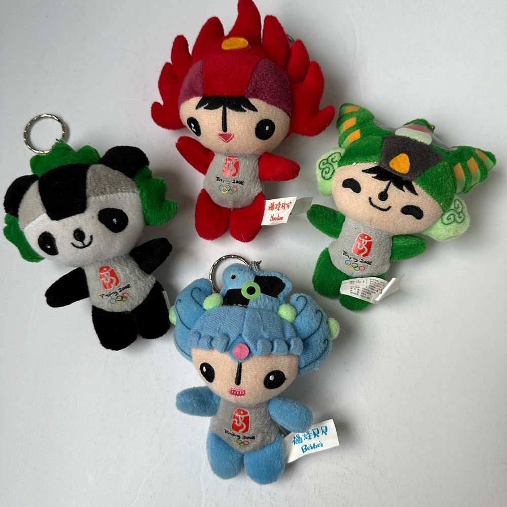 2008 Beijing Summer Olympics 4" Fuwa Mascot Plush Doll Toys Keychains Set Of 4